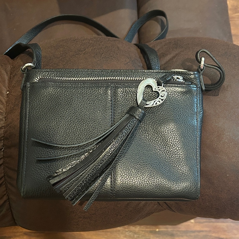 Brighton Black Crossbody Bag with Heart Accent
